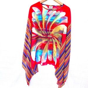 Flowy Semi Sheer Top Dopamine Dressing Kimono Sleeves Pop Art